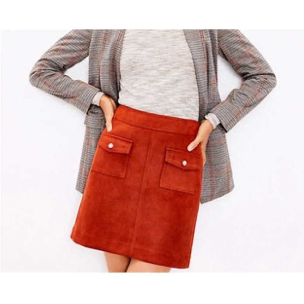 LOFT Faux Suede Pocket Mini Skirt Rust Orange Size 12 NWT